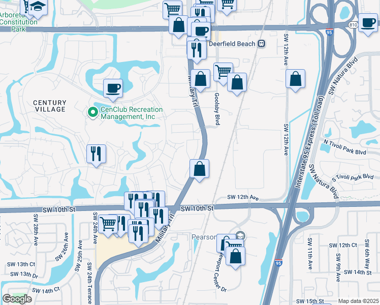 map of restaurants, bars, coffee shops, grocery stores, and more near 228 Richmond C in Deerfield Beach