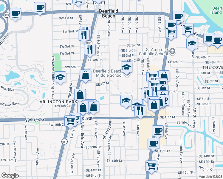 map of restaurants, bars, coffee shops, grocery stores, and more near 700 Southeast 2nd Avenue in Deerfield Beach