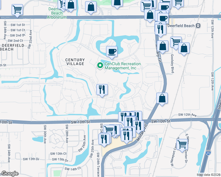 map of restaurants, bars, coffee shops, grocery stores, and more near 255 Grantham East in Deerfield Beach