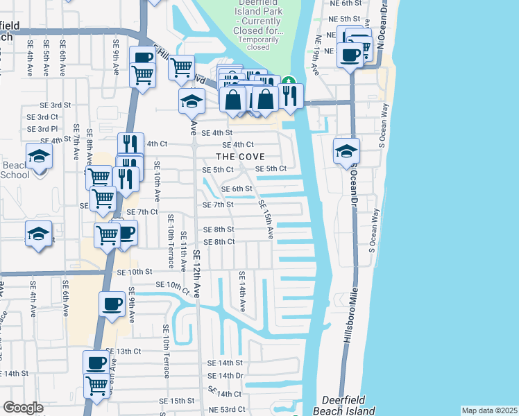 map of restaurants, bars, coffee shops, grocery stores, and more near 1464 Southeast 7th Street in Deerfield Beach