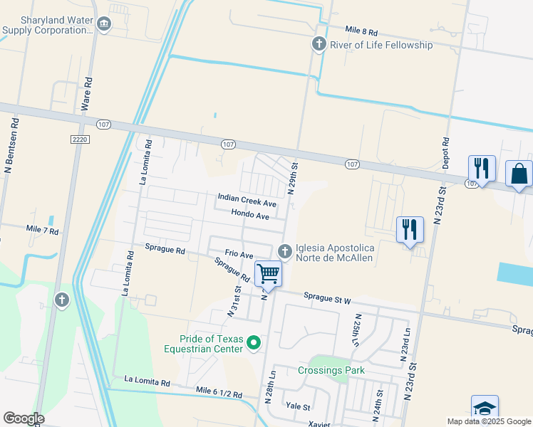 map of restaurants, bars, coffee shops, grocery stores, and more near 2916 Hondo Avenue in McAllen