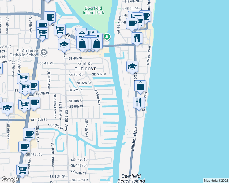 map of restaurants, bars, coffee shops, grocery stores, and more near 724 Southeast 17th Terrace in Deerfield Beach