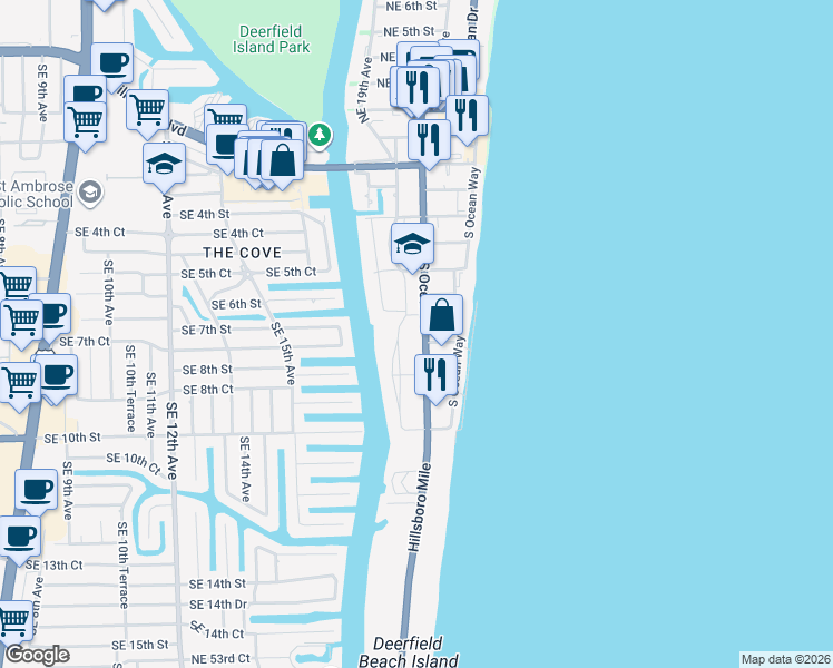 map of restaurants, bars, coffee shops, grocery stores, and more near 2011 Southeast 7th Street in Deerfield Beach