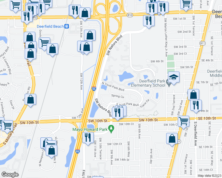 map of restaurants, bars, coffee shops, grocery stores, and more near 909 Rich Drive in Deerfield Beach