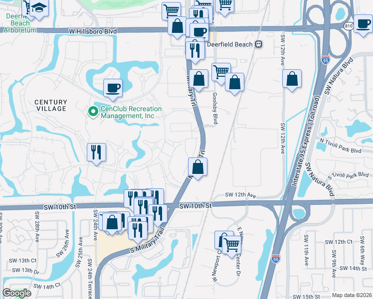 map of restaurants, bars, coffee shops, grocery stores, and more near 228 Richmond C in Deerfield Beach