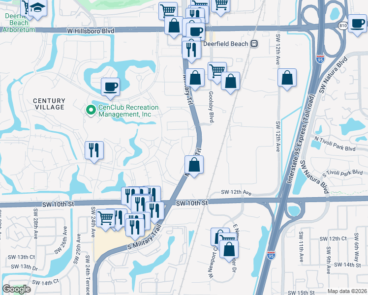 map of restaurants, bars, coffee shops, grocery stores, and more near 552 Sanderling Circle in Deerfield Beach