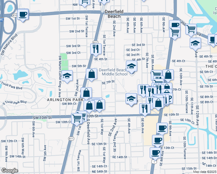 map of restaurants, bars, coffee shops, grocery stores, and more near 180 Southeast 7th Street in Deerfield Beach