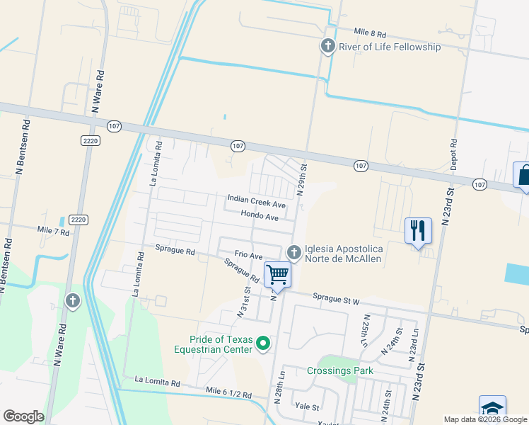 map of restaurants, bars, coffee shops, grocery stores, and more near 2916 Hondo Avenue in McAllen