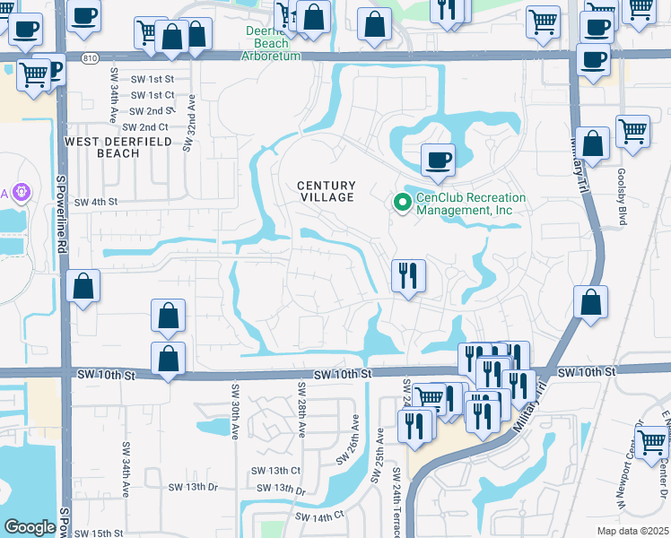 map of restaurants, bars, coffee shops, grocery stores, and more near 201 Markham J in Deerfield Beach