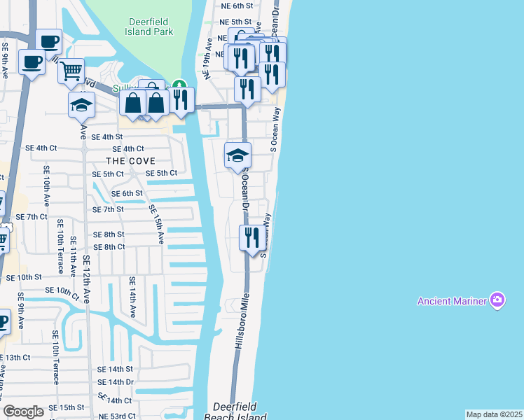 map of restaurants, bars, coffee shops, grocery stores, and more near 664 Northeast 21st Avenue in Deerfield Beach