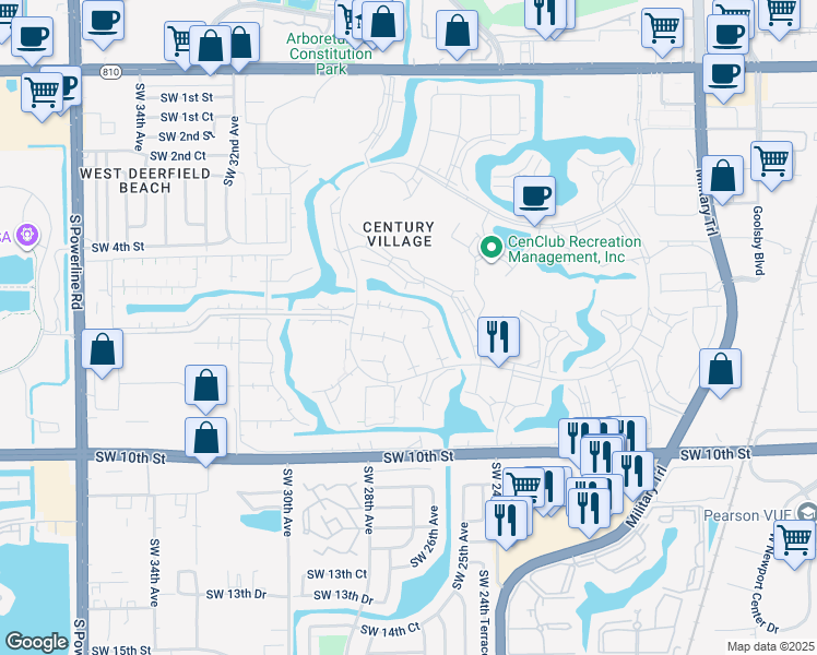 map of restaurants, bars, coffee shops, grocery stores, and more near 201 Markham J in Deerfield Beach