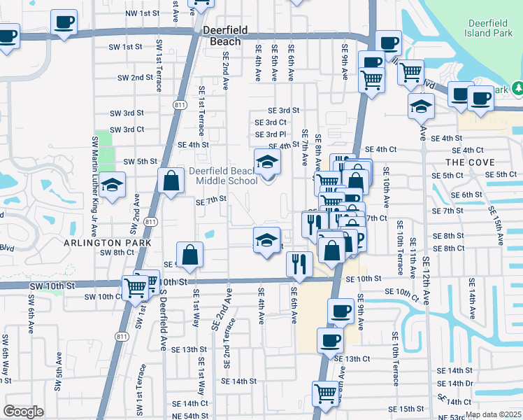 map of restaurants, bars, coffee shops, grocery stores, and more near 199 Robinson Road in Deerfield Beach