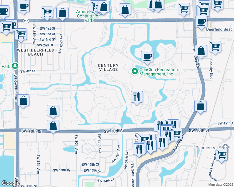 map of restaurants, bars, coffee shops, grocery stores, and more near 201 Markham J in Deerfield Beach