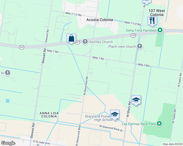 map of restaurants, bars, coffee shops, grocery stores, and more near 10770 North Glasscock Road in Mission