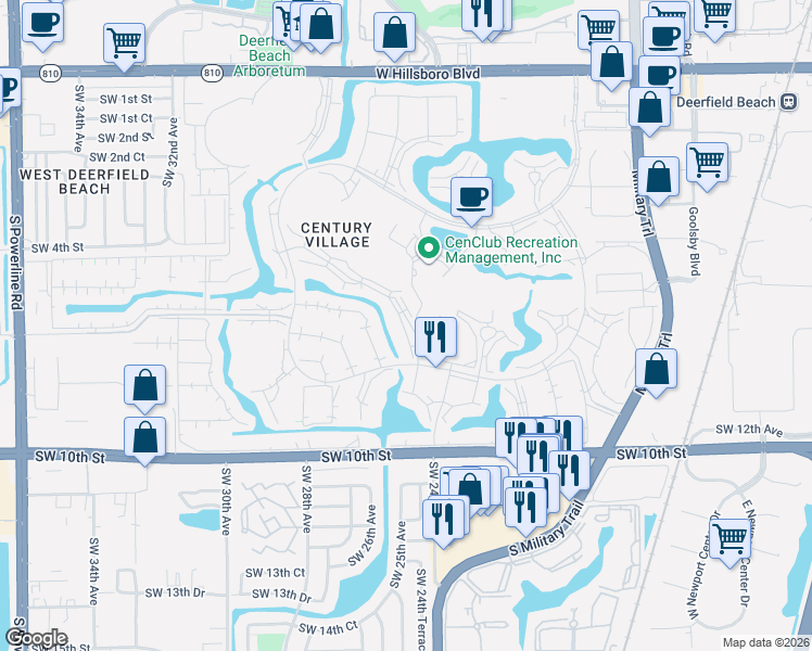 map of restaurants, bars, coffee shops, grocery stores, and more near 25 Lyndhurst B in Deerfield Beach