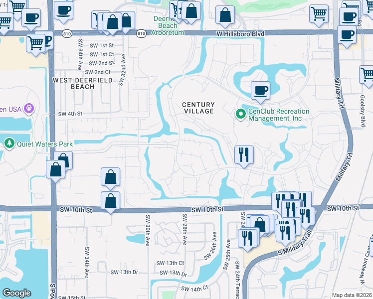 map of restaurants, bars, coffee shops, grocery stores, and more near 304 Markham North in Deerfield Beach