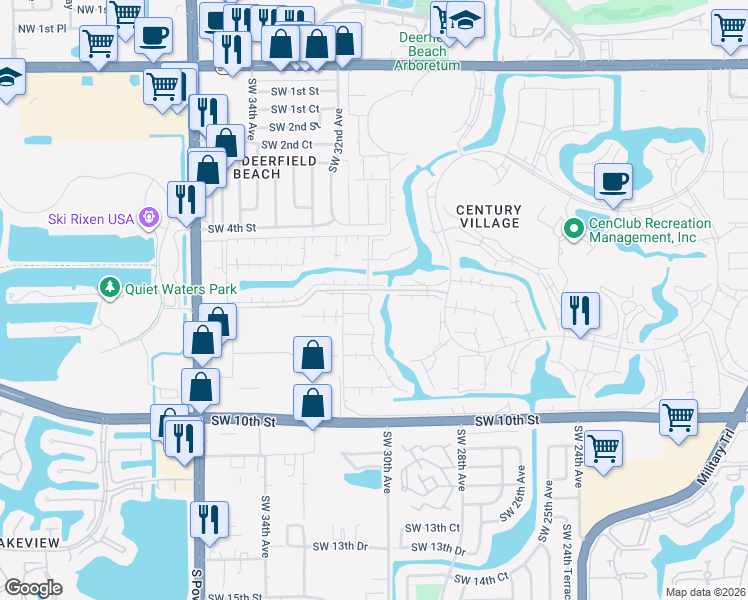 map of restaurants, bars, coffee shops, grocery stores, and more near 2015 Newport Crescent in Deerfield Beach