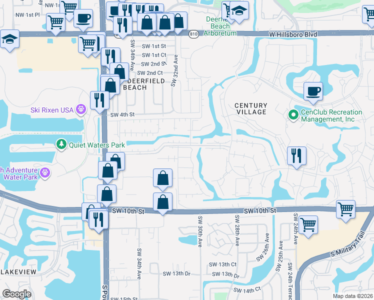 map of restaurants, bars, coffee shops, grocery stores, and more near 2015 Newport Crescent in Deerfield Beach