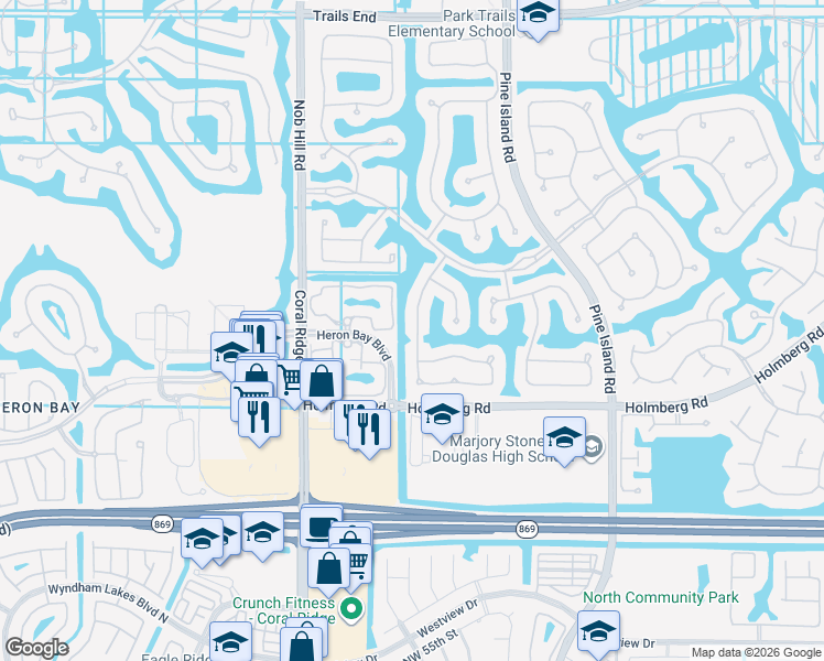 map of restaurants, bars, coffee shops, grocery stores, and more near 6333 Northwest 110th Avenue in Parkland