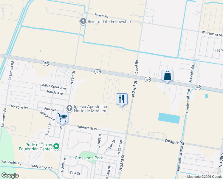 map of restaurants, bars, coffee shops, grocery stores, and more near 11525 North 23rd Street in McAllen
