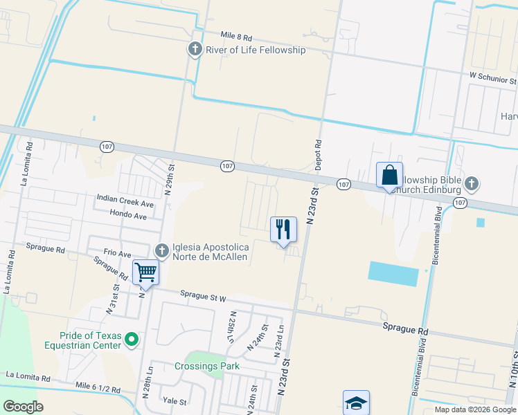 map of restaurants, bars, coffee shops, grocery stores, and more near 11525 North 23rd Street in McAllen