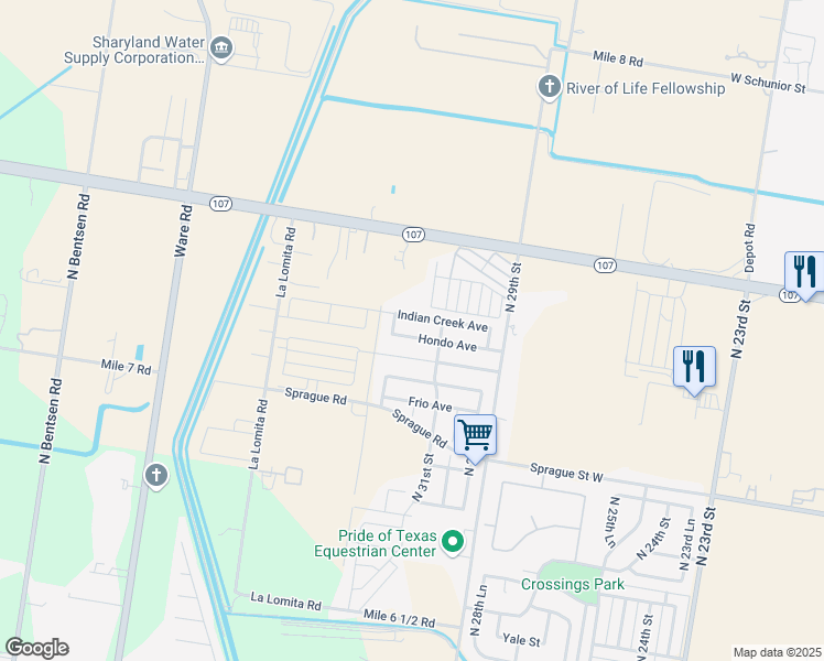 map of restaurants, bars, coffee shops, grocery stores, and more near 3200 Hondo Avenue in McAllen