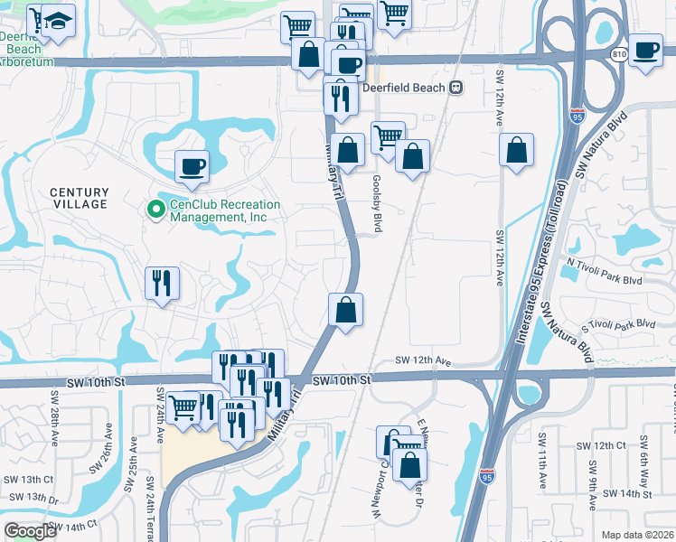 map of restaurants, bars, coffee shops, grocery stores, and more near 228 Richmond C in Deerfield Beach