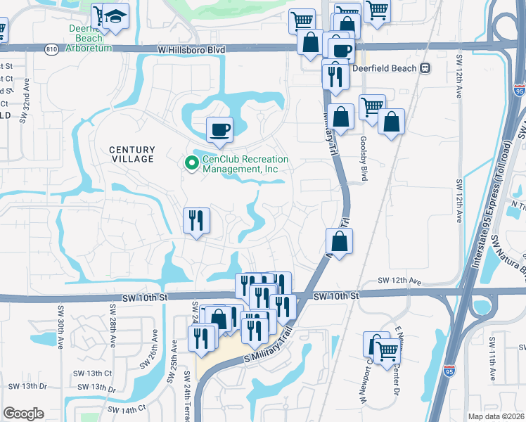 map of restaurants, bars, coffee shops, grocery stores, and more near 3003 Ashby C in Deerfield Beach
