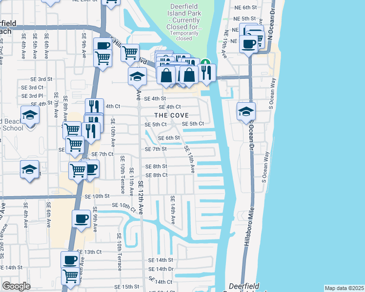 map of restaurants, bars, coffee shops, grocery stores, and more near 1464 Southeast 7th Street in Deerfield Beach