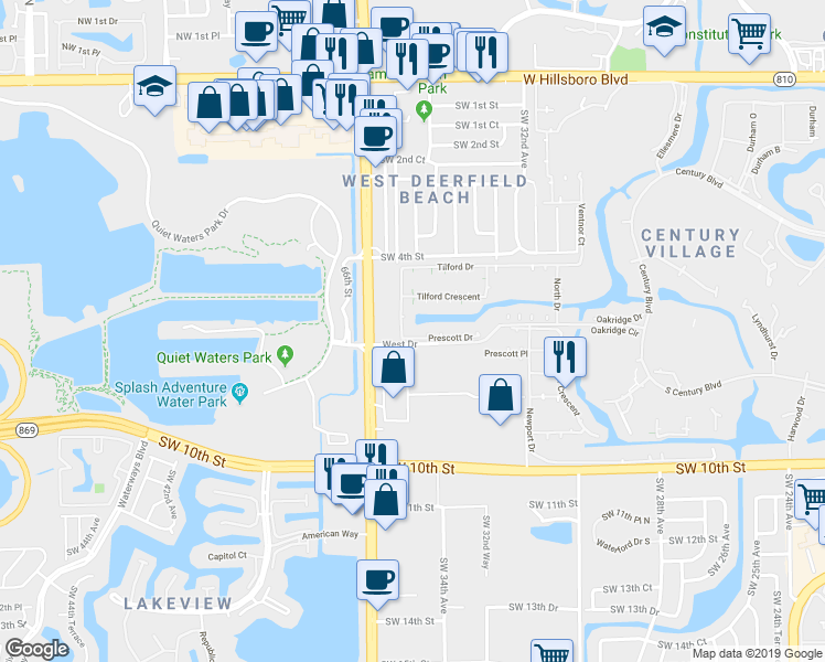 map of restaurants, bars, coffee shops, grocery stores, and more near 282 Prescott North in Deerfield Beach