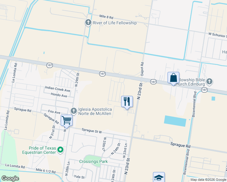 map of restaurants, bars, coffee shops, grocery stores, and more near 11525 North 23rd Street in McAllen