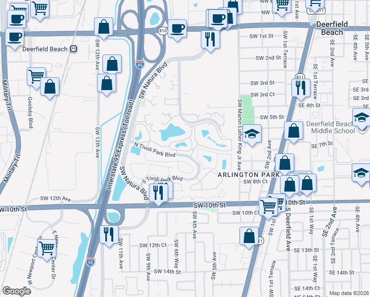 map of restaurants, bars, coffee shops, grocery stores, and more near 927 Siesta Key Boulevard in Deerfield Beach