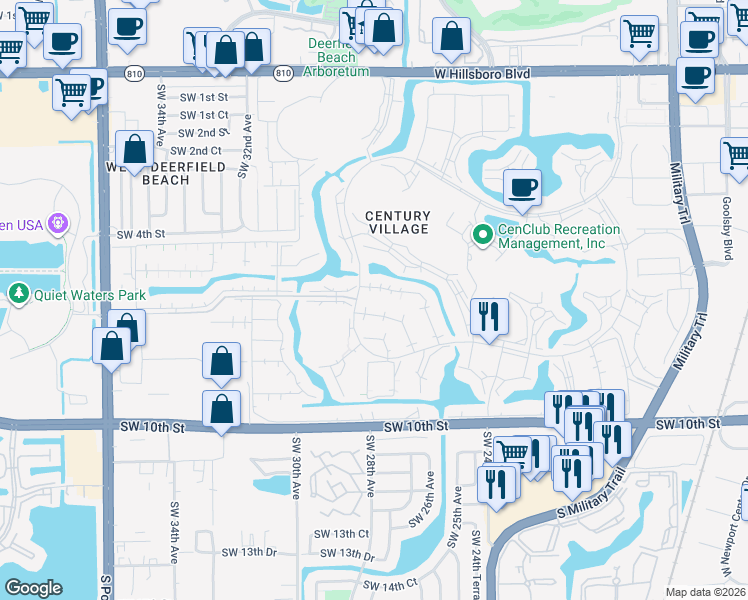 map of restaurants, bars, coffee shops, grocery stores, and more near 304 Markham North in Deerfield Beach