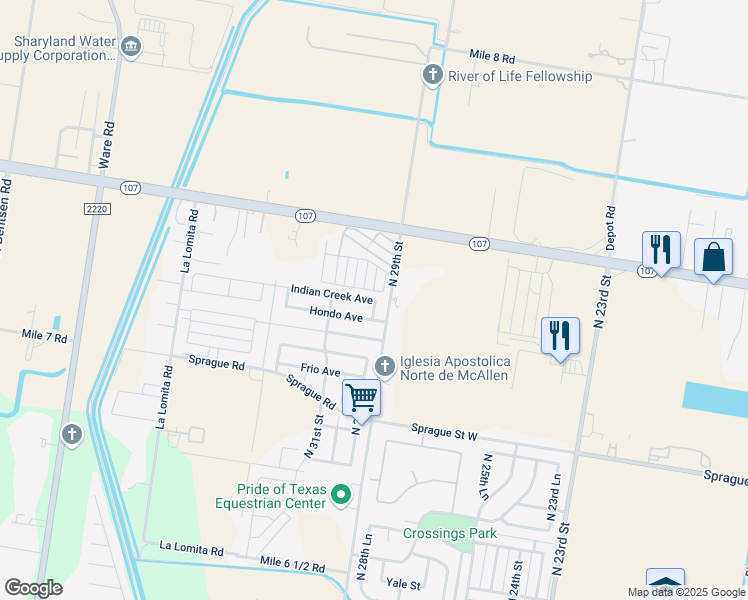 map of restaurants, bars, coffee shops, grocery stores, and more near 2916 Hondo Avenue in McAllen