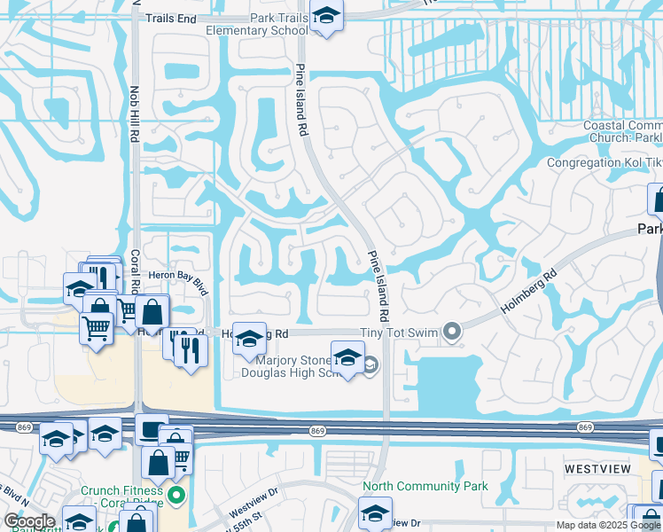 map of restaurants, bars, coffee shops, grocery stores, and more near 6288 Northwest 107th Terrace in Parkland
