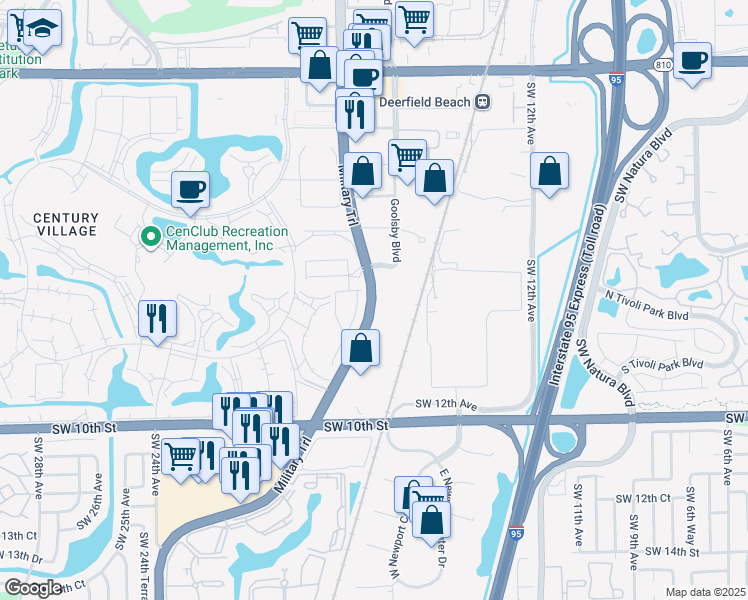 map of restaurants, bars, coffee shops, grocery stores, and more near 692 South Military Trail in Deerfield Beach