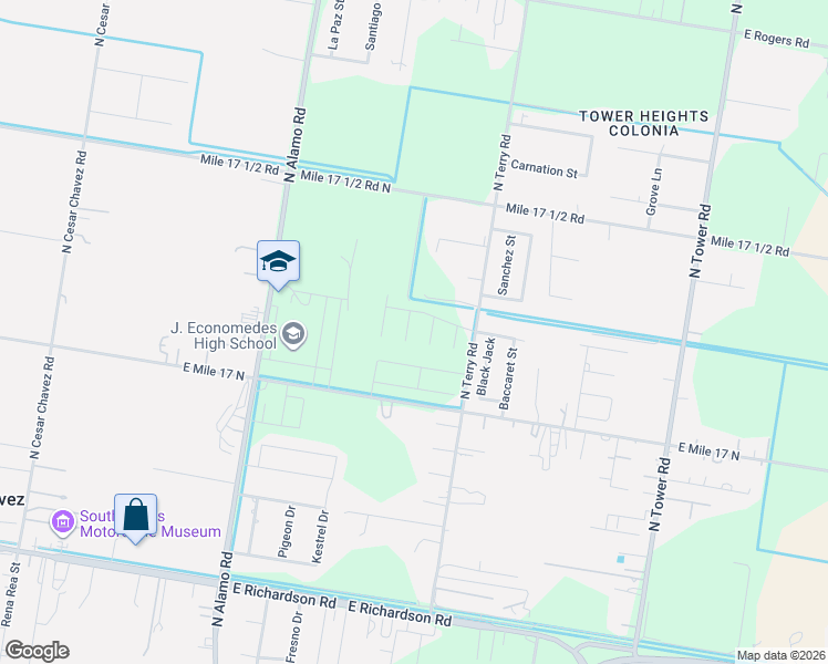 map of restaurants, bars, coffee shops, grocery stores, and more near 1619 North Terry Road in Edinburg