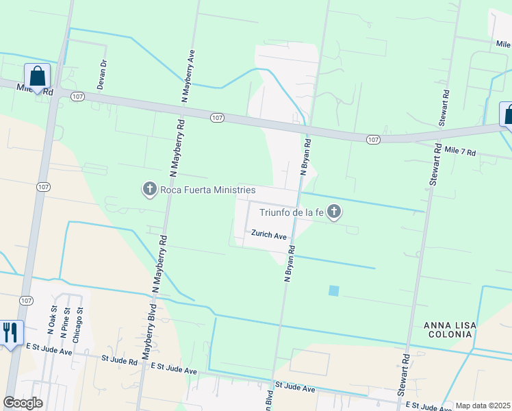 map of restaurants, bars, coffee shops, grocery stores, and more near 8624 Brazos Avenue in Mission