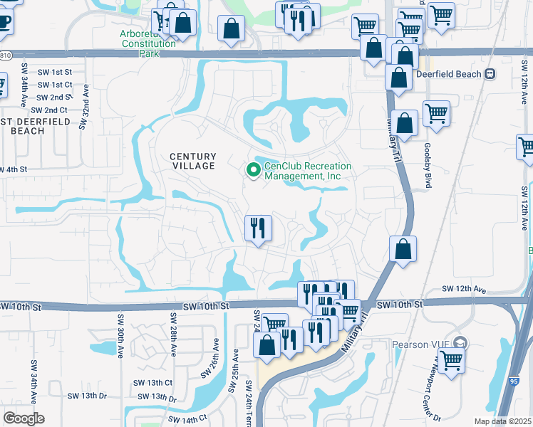map of restaurants, bars, coffee shops, grocery stores, and more near 3 Grantham D in Deerfield Beach