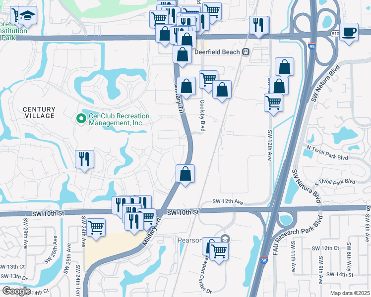 map of restaurants, bars, coffee shops, grocery stores, and more near 630 South Military Trail in Deerfield Beach
