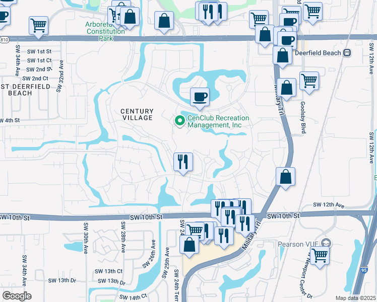 map of restaurants, bars, coffee shops, grocery stores, and more near 3 Grantham D in Deerfield Beach