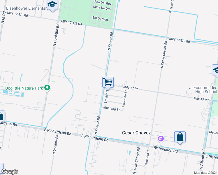 map of restaurants, bars, coffee shops, grocery stores, and more near 3705 Albanian Street in Edinburg