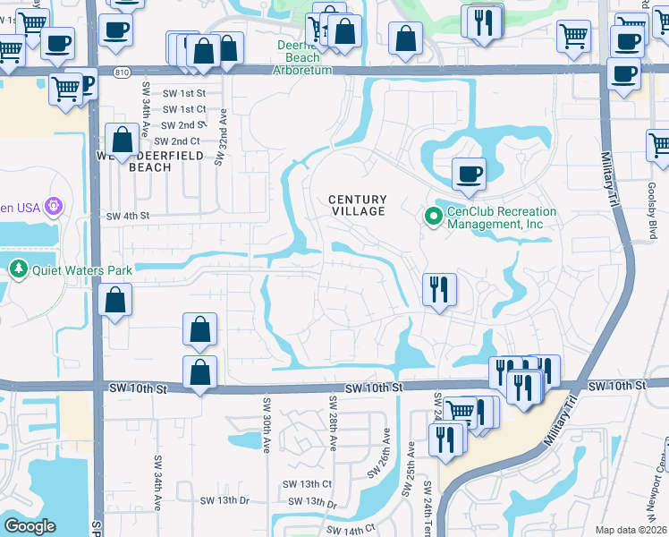map of restaurants, bars, coffee shops, grocery stores, and more near 97 Markham East in Deerfield Beach