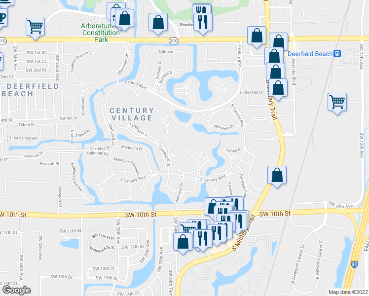 map of restaurants, bars, coffee shops, grocery stores, and more near 3 Grantham D in Deerfield Beach