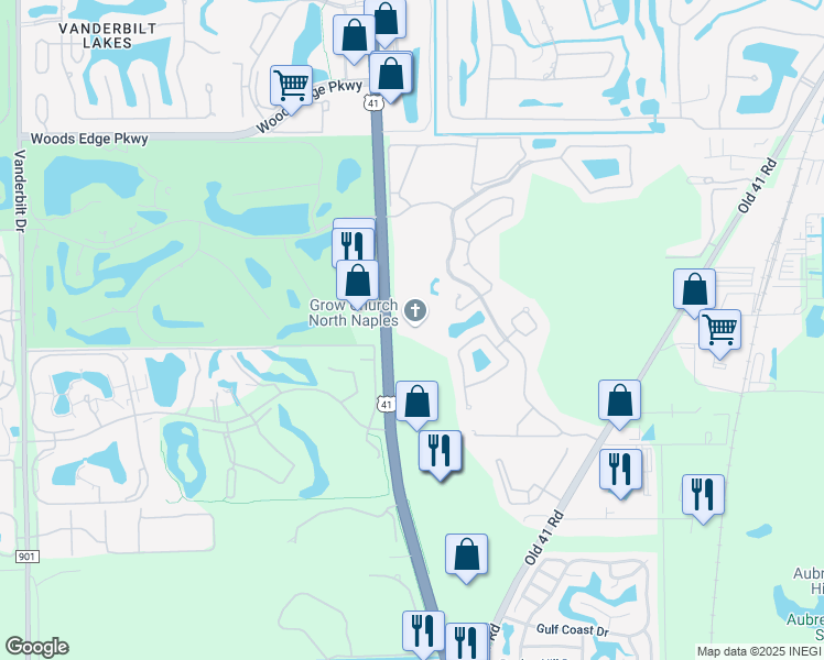 map of restaurants, bars, coffee shops, grocery stores, and more near 15300 Tamiami Trail North in Naples