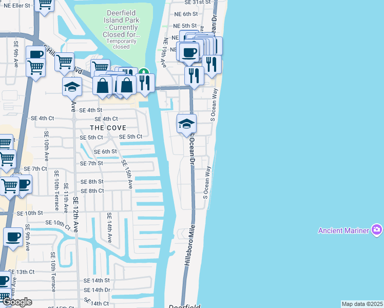 map of restaurants, bars, coffee shops, grocery stores, and more near 512 Southeast 20th Avenue in Deerfield Beach