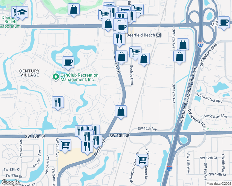 map of restaurants, bars, coffee shops, grocery stores, and more near 520 Sandpiper Pointe Place in Deerfield Beach