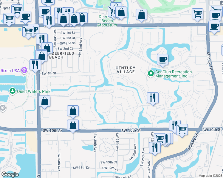 map of restaurants, bars, coffee shops, grocery stores, and more near 4006 Oakridge A in Deerfield Beach