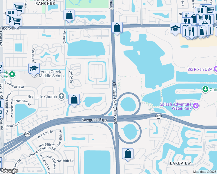 map of restaurants, bars, coffee shops, grocery stores, and more near 6544 Northwest 32nd Avenue in Coconut Creek