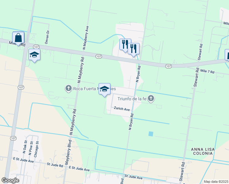 map of restaurants, bars, coffee shops, grocery stores, and more near 8624 Brazos Avenue in Mission